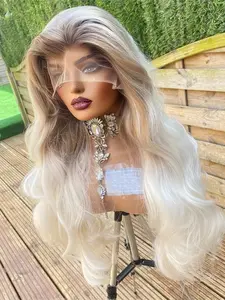 Women's Medium Length Soft Gradient Glitter Wig, Pre-Cut Baby Hair Lace Front Design, Daily Wear Headband Style