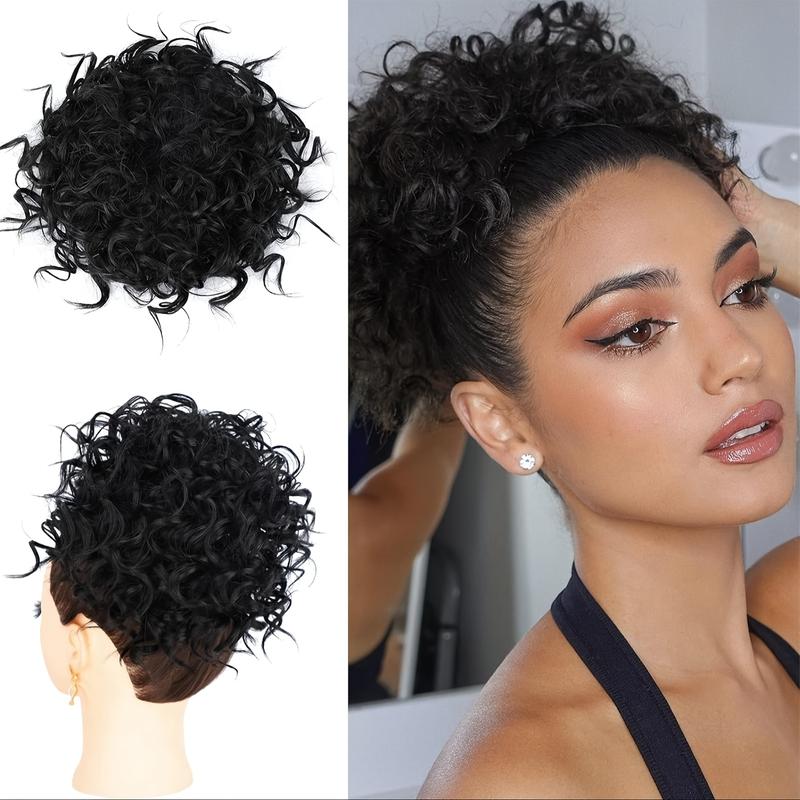 Elegant Short Curly Ponytail Extension, Elastic Drawstring Messy Bun, Quality Synthetic Hair Bun for Women, Suitable for Damaged Hair, Easy to Apply, Daily Use Wave Wig