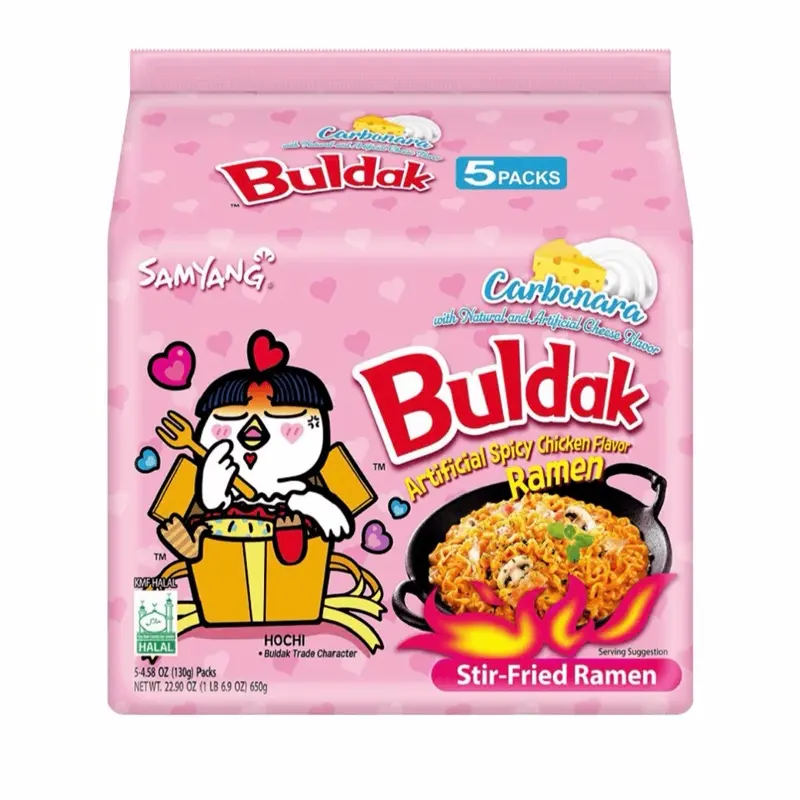 Korean Buldak Noodles Carbonara Stir-Fried Ramen Carbonara Hot Chicken Flavor - 5 Packs* 4.58oz【Trending on TikTok】