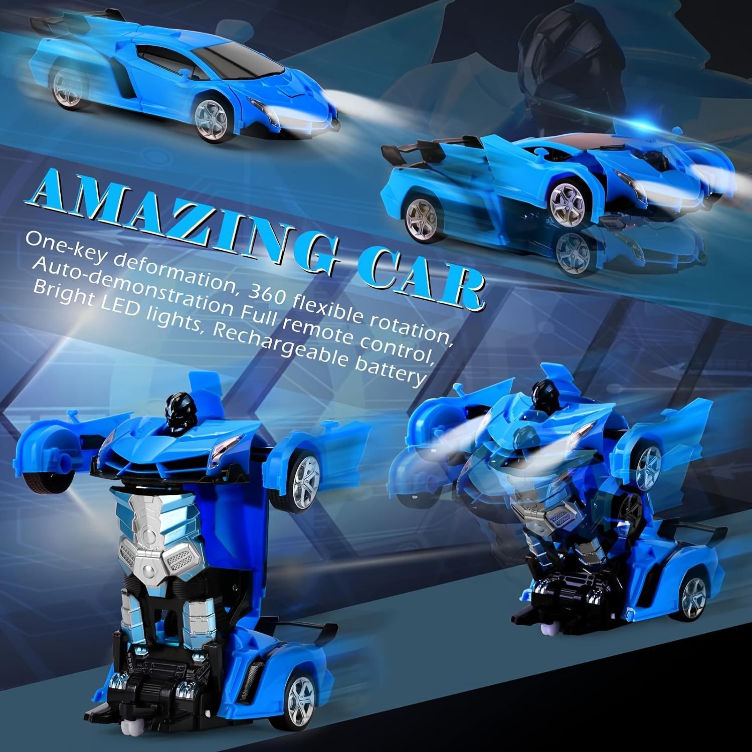 One-Button Transforming Robot Car Toy with LED Light & Sound Stunts – 360° Omnidirectional Stunt Vehicle for Boys Girls Age 3+ – Remote Control Deformation Truck, Educational STEM Christmas Birthday Gift for Kids
