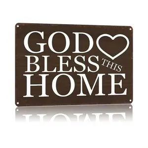 God Bless This Home Religious Aluminum Sign 8x12 Inch Fade Proof Weather Resistant Wall Decor for Home Kitchen Living Room Bedroom
