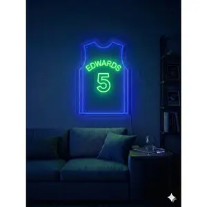 Edwards #5 LED Jersey Light with Remote Control & USB Adapter for Easy Wall Mounting Durable Acrylic Basketball Football Baseball Soccer Jersey