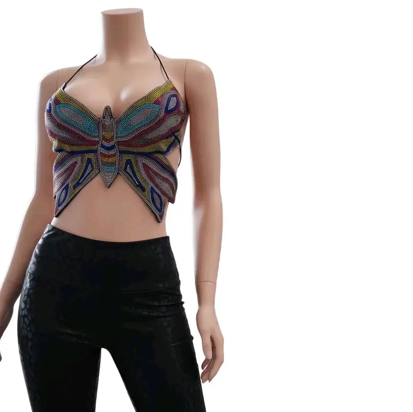 Butterfly Rhinestone Halter Top Elegant