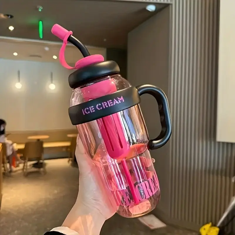 1200ML Large Capacity Plastic Water Cup, with Handle and Straw, Portable Sports Bottle, Leak-Proof, Durable PC Material, Ideal for Outdoor Activities, Leakproof Water Bottles, Sports Water Bottles