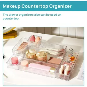 RaybeeFurniture 7-9 PCS Clear Drawer Organizers Bins, 4 Sizes Stackable Acrylic Makeup Drawer Organizer for Bathroom, Vanity, Kitchen, Office, Bedroom, Storage Trays for Cosmetics, Skincare, Jewelry, Gadgets, Home Organization, Must-Have for Small Spaces
