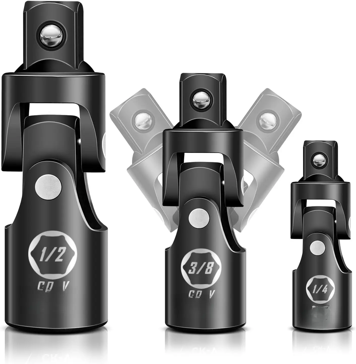 Universal Joint Socket Adapter Set | 3- Ball Spring Design 1/2", 3/8", and 1/4" U-Joint Drive | Chrome Vanadium Steel Universal Joint Set