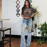 Women's High-Rise Flare Ripped Denim Jeans - Stretchy Tummy Control, Comfortable Denim Fit Bottom for Casual Day Wear