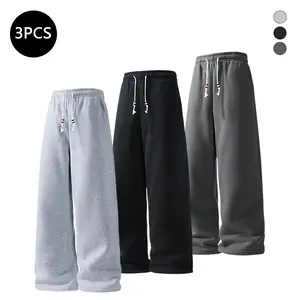 Men’s 3-Pack Summer Straight-Leg Loose Wide-Leg Pants, Fashion Streetwear Versatile Casual Drawstring Joggers