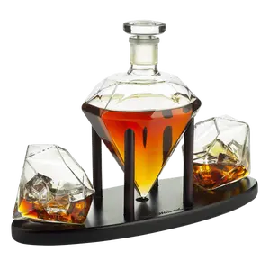 Diamond Whiskey Decanter l With 2 Diamond Glasses Liquor, Scotch, Rum, Bourbon, Vodka, Tequila Decanter (750 ML DECANTER)