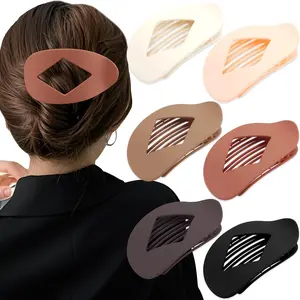 Large Flat Round Hair Clips Oval Claw Clips for Thick Medium Thin Hair 6 count Non Slip  Hold Barrettes Duckbill Accessories for Women Girls Matte Solid Neutral Color