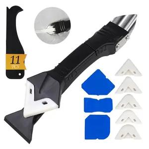 【Deal】3 in 1 Grout Removal Tool (Stainless Steel Head) 11pcs Silicone Caulking Tools l and Grout Removal Scraper, 5pcs Silicone Replaceable Pads, 4pcs Glass Glue Angle Scrapers, Kitchen/Bathroom/Window/Joint Caulk Remover