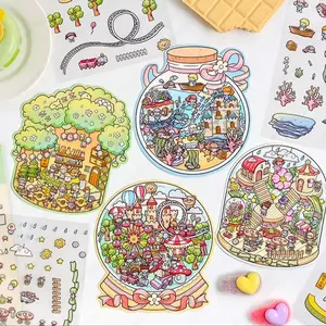 Dreamland Collection - 3D Miniature Landscape Sticker Scene - 12 Pieces per Pack (4 Backgrounds + 8 PET Sticker Sheets) DIY kits