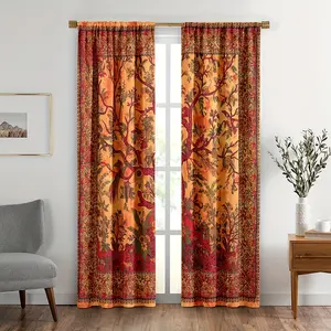 2pcs Window Curtains Tree of Life Set Room Decor Curtain Drape & Tapestry Curtains Valance Dorm Boho Hippie Indian Curtain for Bedroom Living Room