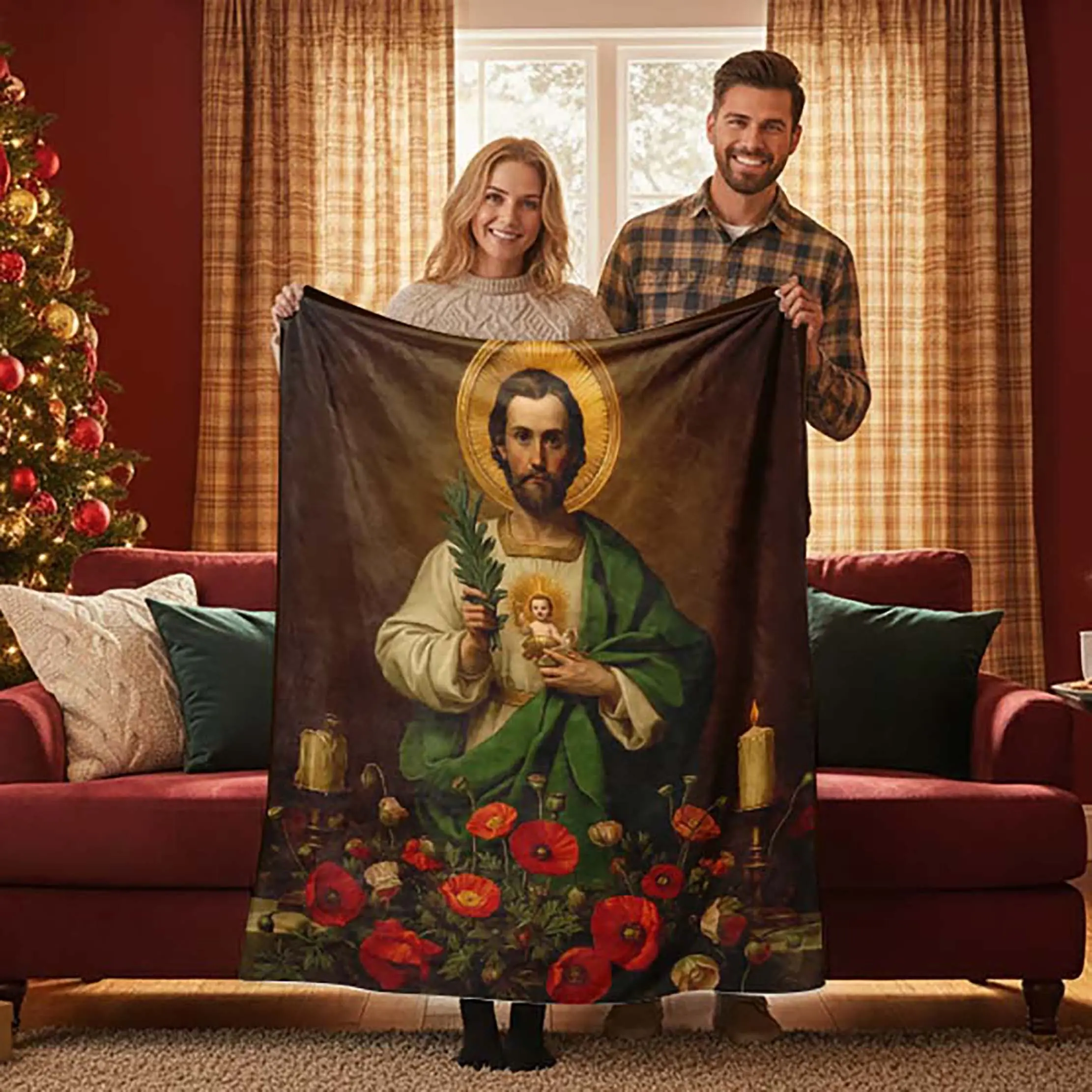 Blessed San Judas Tadeo Art Soft Fleece Throw Blanket, Warm Faith-Filled Blanket Throw Essential for Bed and Sofa, Throw Blankets