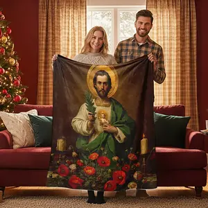 Blessed San Judas Tadeo Art Blanket Bed Sofa Leisure Time Soft Fleece Blanket Warm & Faith-Filled Lounge Essential