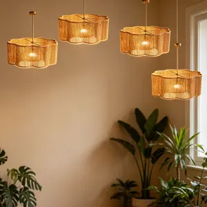1 Piece Pendant Lamp Shade, Rattan Ceiling Light Cover, Woven Rope Lamp Shade, Suitable for Home Decor, Semi-Embedded