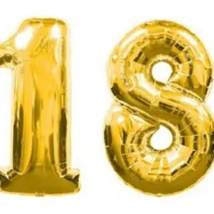 Gold Giant Foil Number Balloons 16 in or 40 in - 18 - 18th Birthday Float - Self Sealing - Irregular Shape - Helium or Air Filling Available mylar  balloon
