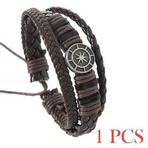 Vintage Astrological Chart Woven Leather Bracelet, Adjustable Wrap-around Unisex Wristband, 1 Piece Retro Boho Jewelry for Men Women