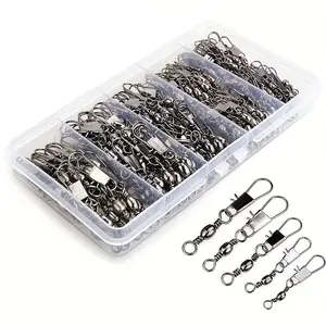 Fishing Snap Swivels Set, 50pcs/200pcs Barrel Snap Swivels Fishing Accessories Kit, Fishing Gear with Ball Bearing Swivel Snap Connector