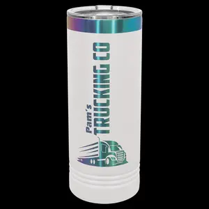 Polar Camel 22 oz. White/Prism ION-Plated Skinny Tumbler with Slider Lid