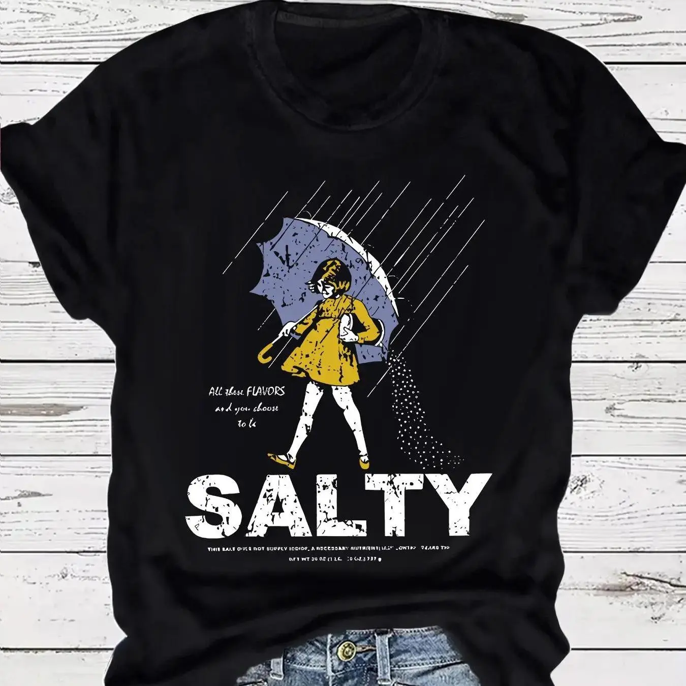Women's Umbrella & Sality Girl Print Round Neck Tee, Vintage Trendy Casual Lightweight Knit Fitted Short Sleeve T-shirt for Daily Wear, Everyday, Ladies Summer, Top, Womenswear