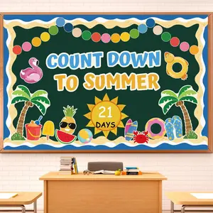 Countdown to Summer Bulletin Board Decoration Set, End of The Year Classroom Decor Hawaiian Luau May Bulletin Board Border Tropical Palm Cutouts for Classroom Window Door Wall Home Office School 81Pcs