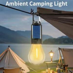 Solar USB Rechargeable LED Camping Lantern - Folding Hanging Light with Clip & Hook, Portable Waterproof Lantern for Tents, Outdoor Camping, Hiking & Emergency Use, Compact & Lightweight for Home Backup