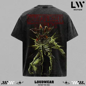 Hawkins Retro Washed Tee, Stranger Things Oversized Shirt, Grunge Horror Graphic Top, 90s Vintage Streetwear, Unisex Heavyweight Tee