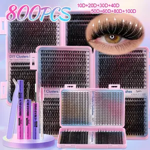 800 Pcs 9-16mm Curled Lashes - 10D-100D Wispy Natural Volume. Soft & Flowable, Lightweight & Long-lasting. Easy to Apply, D-Curl. Beginner-Friendly Lash Set for Festival/Daily Use.