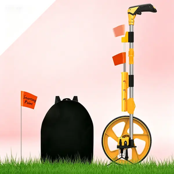 Foldable Type PVC Plastic Measuring Wheel for Surveyors - ±0.5% Accurate Imperial Unit (Feet/Inches) Distance Measurer, 20 Marking Flags + Bag, Large Kickstand, Durable Construction, Backpack