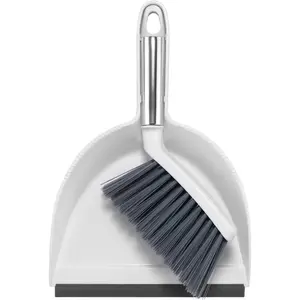 Mini Broom and Dustpan Set - Durable Dust Removal & Hair Pickup Brooms with Non-Slip Handle, Dustpan Teeth, Suitable for Office Desks, Outdoor Camping, White & Gray