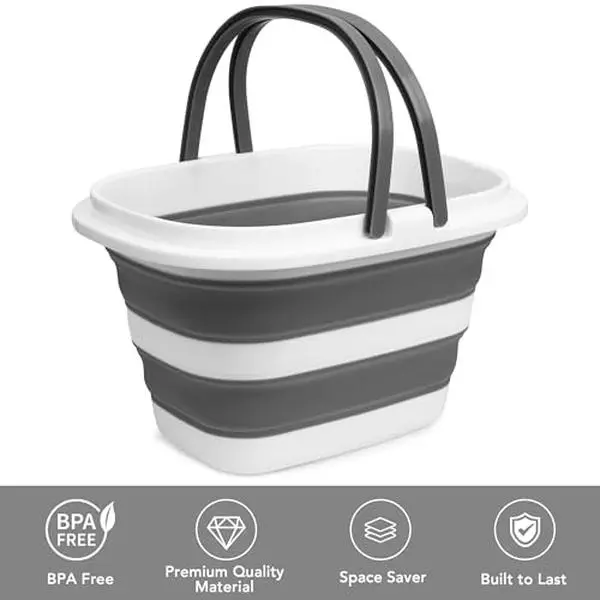 16  Collapsible Silicone Utility Bucket with Dual Handles | Foldable Multi-Purpose Cleaning  Laundry  Storage & Camping Bucket