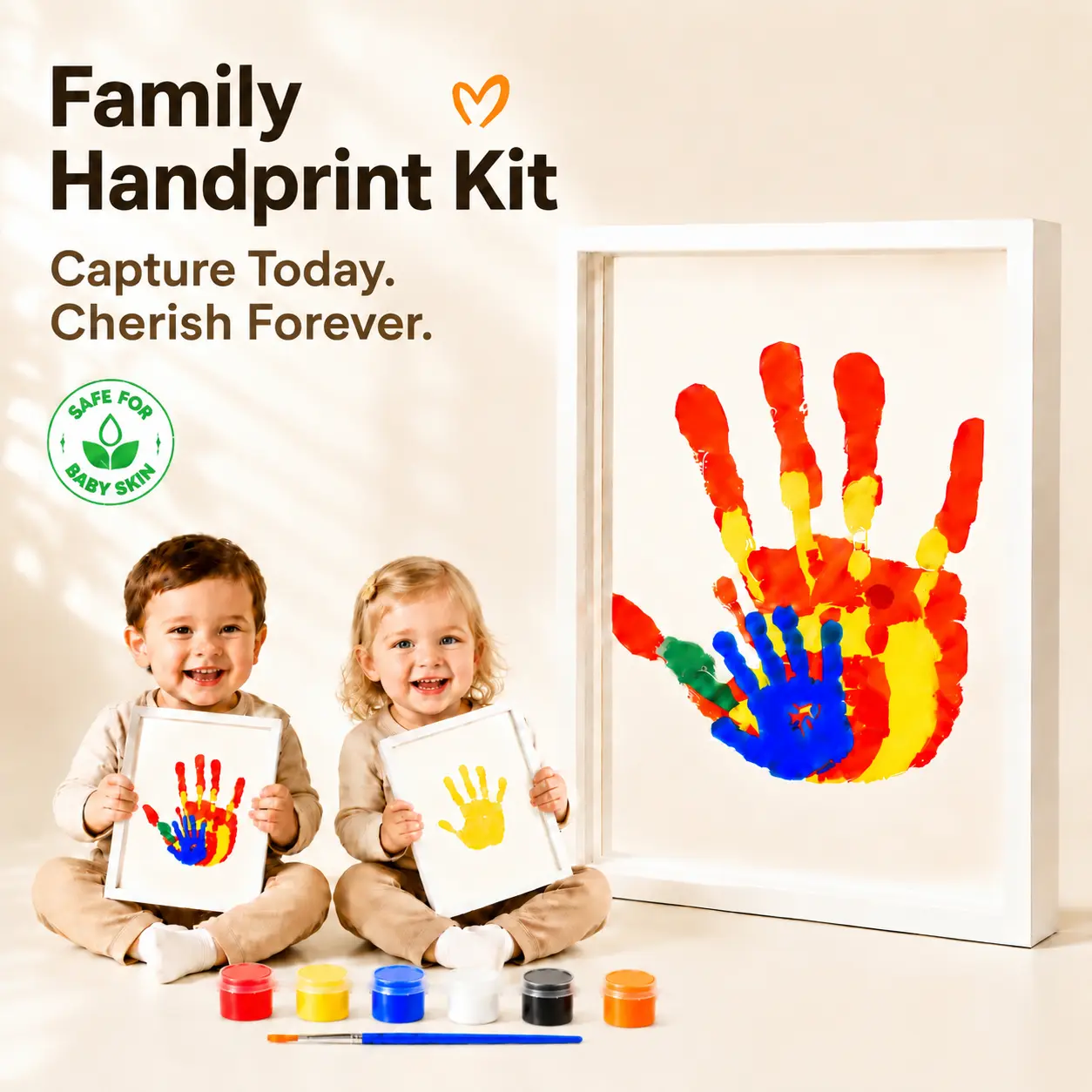 Personalized Family Handprint Frame Kit - Non-Toxic Acrylic Shadow Box DIY Art Keepsake, Christmas/Mother’s Day/Baby Showers Gift to Create Lasting Memories & Enhance Nursery Decor (Toys & Hobbies, DIY Scrapbooking Embellishments)