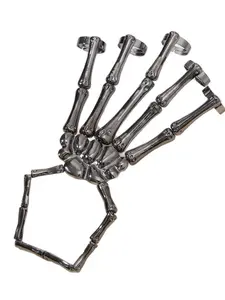 New Fashion Punk Skull Hand Bone Ring Finger Bracelet Set, Unique Style Alloy Jewelry Accessory for Women & Men, Perfect Gift Idea
