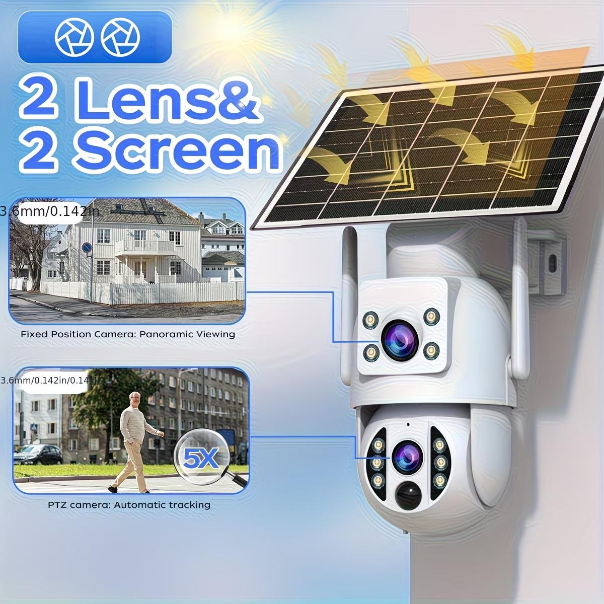 JOOAN Solar WiFi cctv Security Camera 2K HD Outdoor Wireless Camera with Spotlight PIR Motion Detection Color Night Vision Waterproof IP66 Dual Lens 360° PTZ No Blind Spot Auto Tracking Two-Way Audio Siren Alarm Alexa Compatible