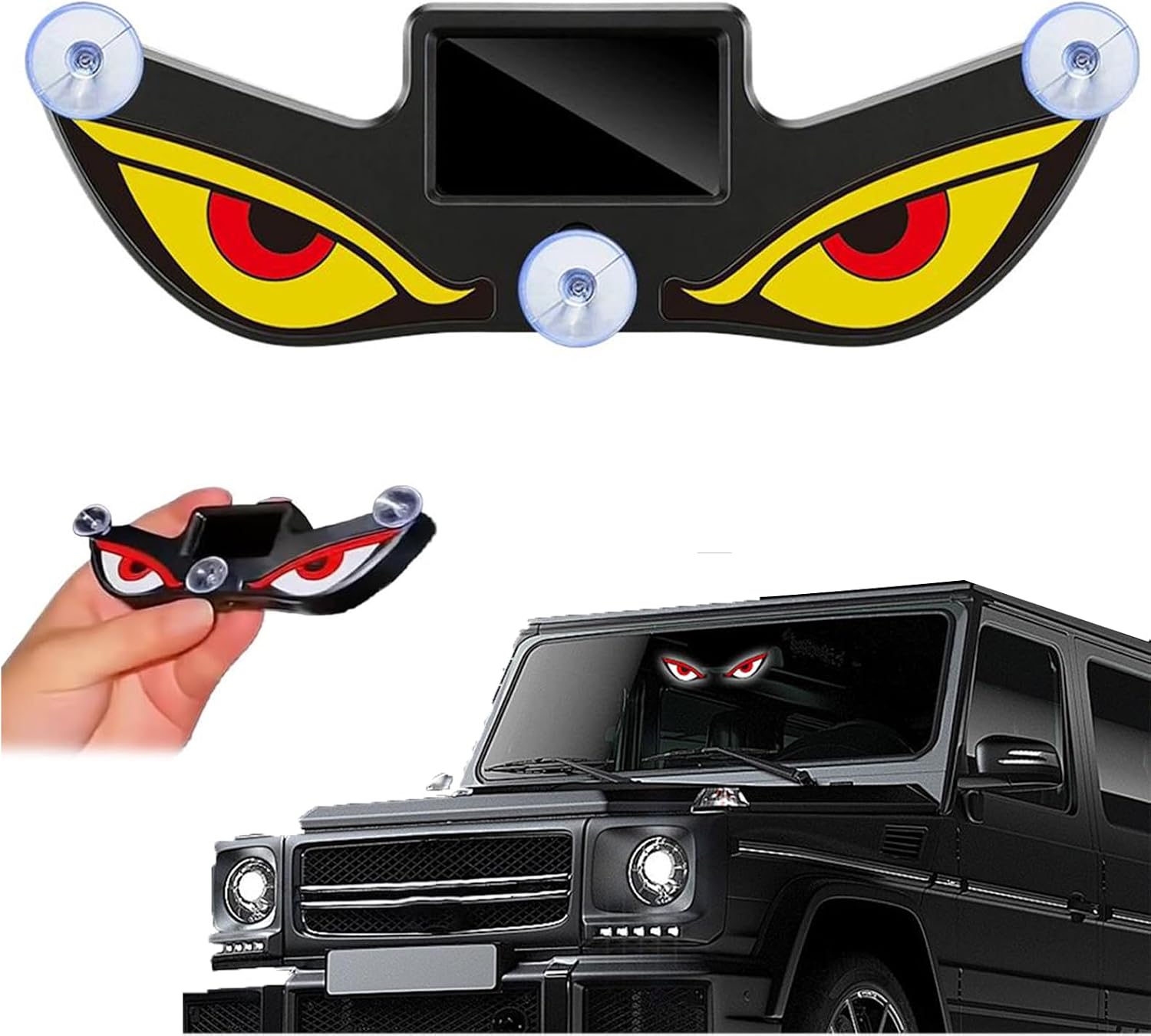Solar Powered Devil Eyes LED Car Light, Dynamic Windshield Ambient Lamp | Vibration & Light Sensor, USB-C Rechargeable, 5 Dynamic Lighting Modes with security rgb shape heart