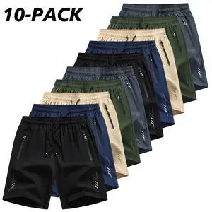 10pcs，5Pcs Men's Simple Sports Shorts, Thin Ice Silk Quick-drying Running and Fitness Pants for Summer, Loose, Breathable and Casual Knee-length Trousers