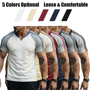 Men’s Summer 3-Pack Raglan Short-Sleeve Striped Vintage Baseball-Style Casual T-Shirts