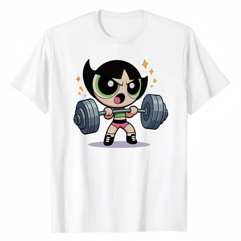 Cute Powerpuf  Strong Girl Gym Graphic T-Shirt, Y2K Fitness, Workout Shirt, Trending 2026, Weightlifters, Bodybuilding Shirt, Pump Cover Gym Tee for Men Women, Youth & Adult