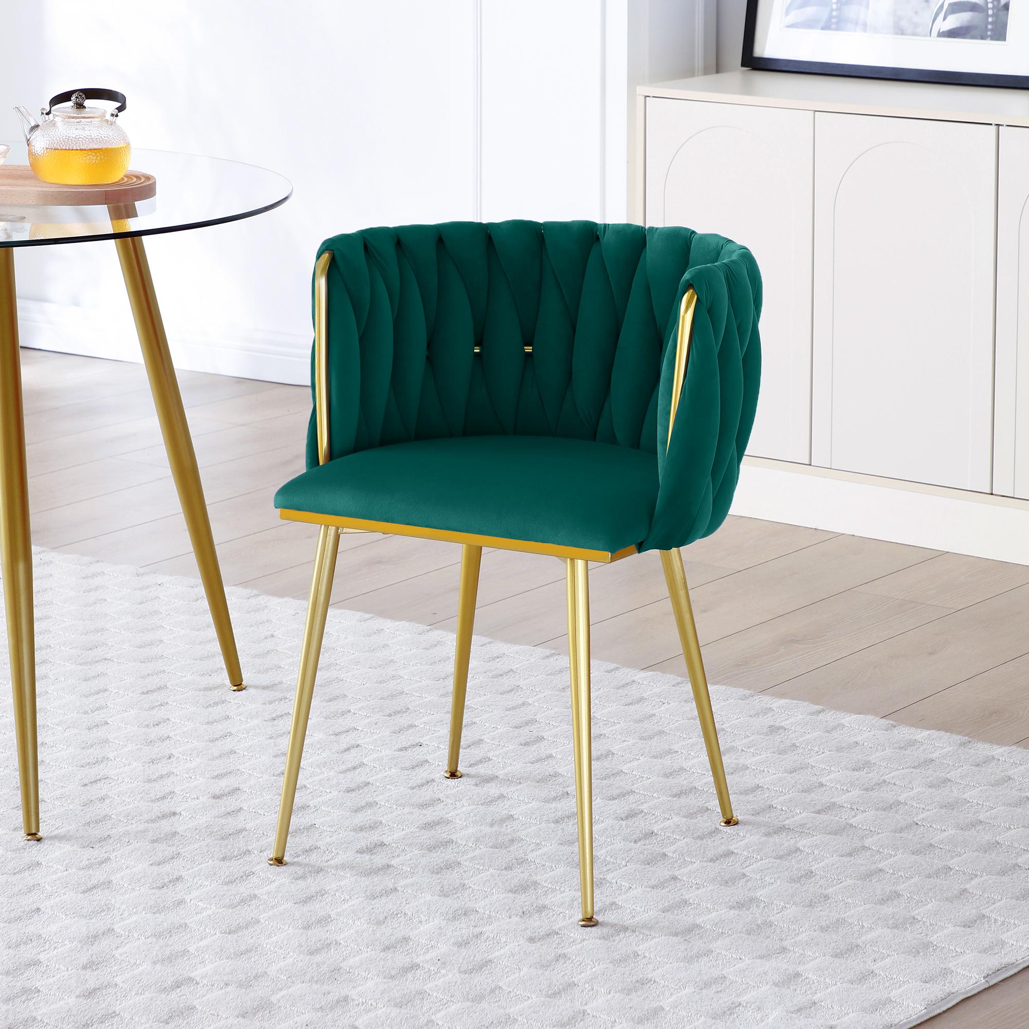 Eyisean 28" H Velvet Modern Dining Chairs Set of 2, Luxury Upholstered Side Chair with Curved Woven Backrest, Durable Accent Chair with Golden Metal Legs, Easy Assembly for Dining Room, Kitchen, Living Room Eyisean 28" H Velvet Modern Dining Chairs Set of 2, Luxury Upholstered Side Chair with Curved Woven Backrest, Durable Accent Chair with Golden Metal Legs, Easy Assembly for Dining Room, Kitchen, Living Room