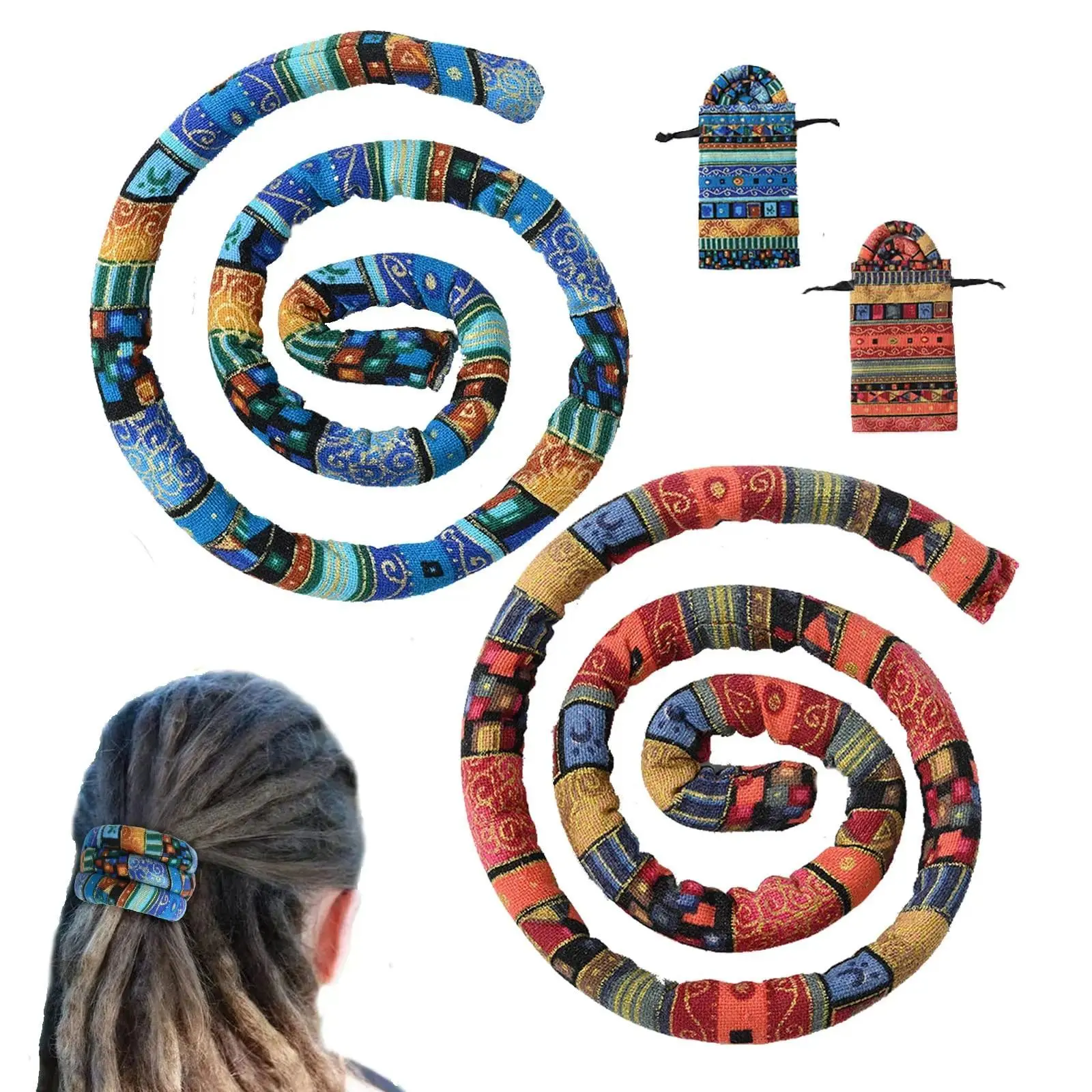 Unisex 2-Pack Fabric Spiral Loc Hair Ties with Integrated Flexible Wire Core - Bendable, Reusable Protective Wraps, Styling Tools for Dreadlocks - Gentle on Scalp, Secure Hold for Daily Wear