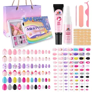 EBANKU 156 Pcs Press on Nail Kids Gift Box, 6 Pack Cute Patterns Kid Flase Nails Kit with Nail Glue Set Fake Nail for Girls 5-10 Years Easter Gift Set