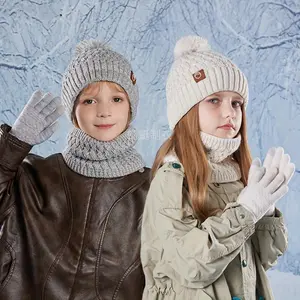 New3pcs Outfit Set: Beanie Hat, Scarf & Gloves with Plush Lining for Comfort and Warmth. / Aged 3-10 Years Old in Autumn-Winter Seasonal Activities, Traveling or Vacation; Christmas Thanksgiving Gift Package, Winter Hat, Winter Hat, Seasonal Activity Outf
