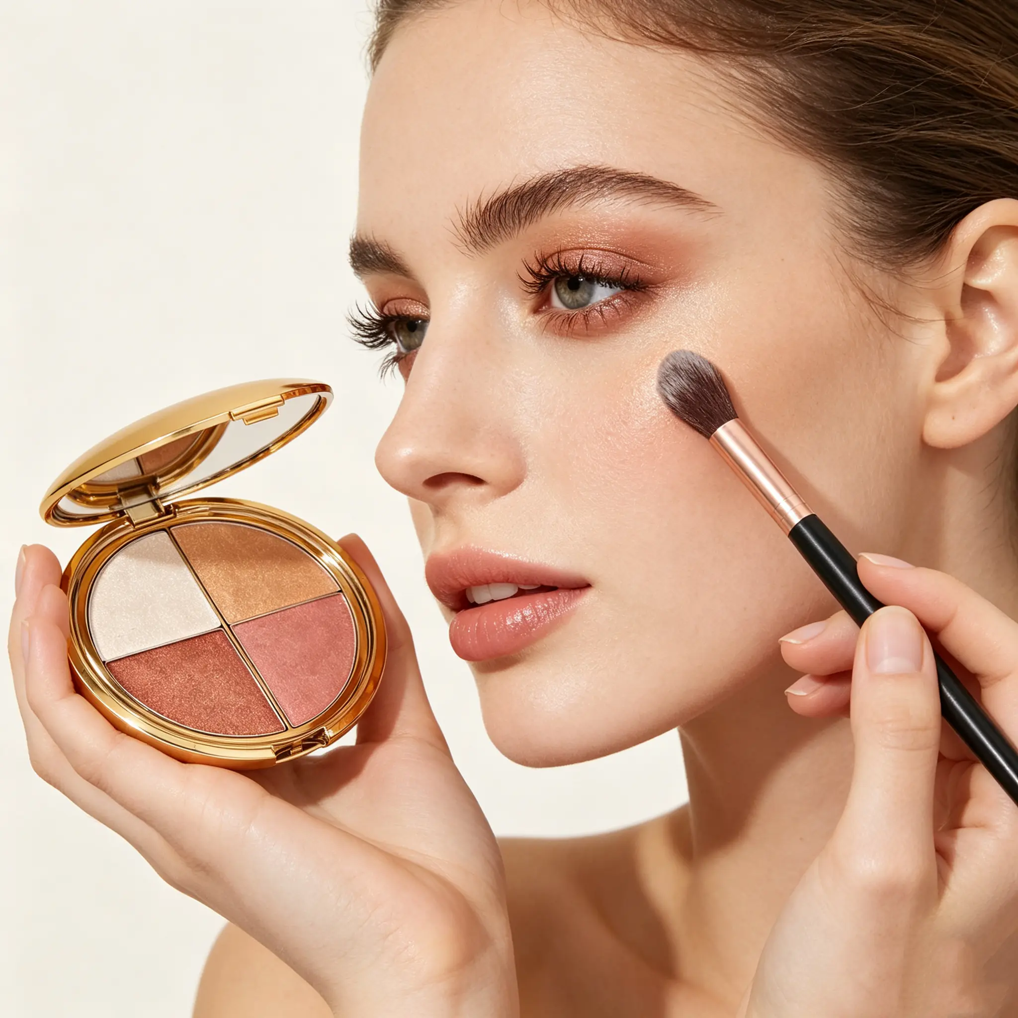Women's Highlighter & CheekPaletteGlowjiuHighlighter&Cheek Palette with Brush, a 4-in-1Multi-FunctionalMakeupPalette S forHighlighter,Eyeshadow, Blush,Contouring, andFoundation