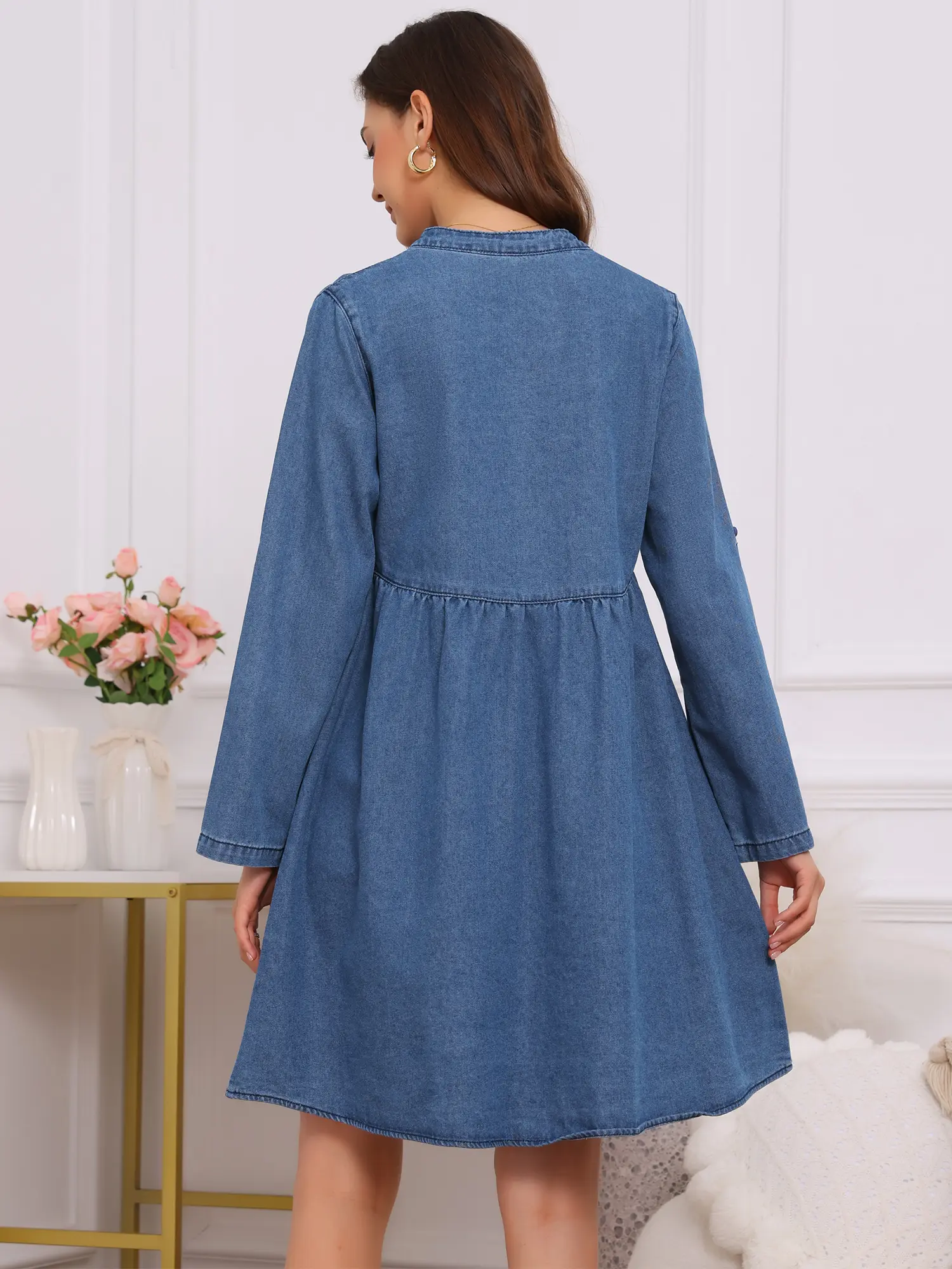 white christmas dresses Blue Denim Heart-Pocket Maternity Shirt Dress main image 1