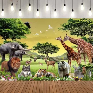 1pc Jungle Safari Animal Backdrop Wildlife Theme Style Multiple Sizes 5x3ft Vinyl Material Multipurpose Party Banner No Electricity Needed Perfect for Kids Photo Props Room Garden Decorations