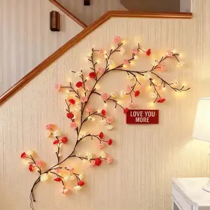 Rose LED Tree Branch Lights for Wall 1.8m 96 LEDs Rose Lights with Remote and 8 Lighting Modes Rose Garland Willow Rose Vine Light for Bedroom Indoor Wall Wedding Valentines Day Decor