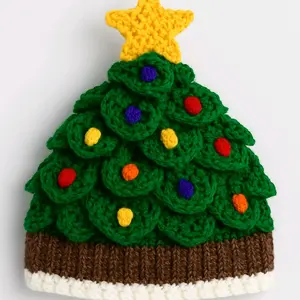Crochet Christmas Tree Hat with Star - Festive Green Knit Beanie for Holiday Season