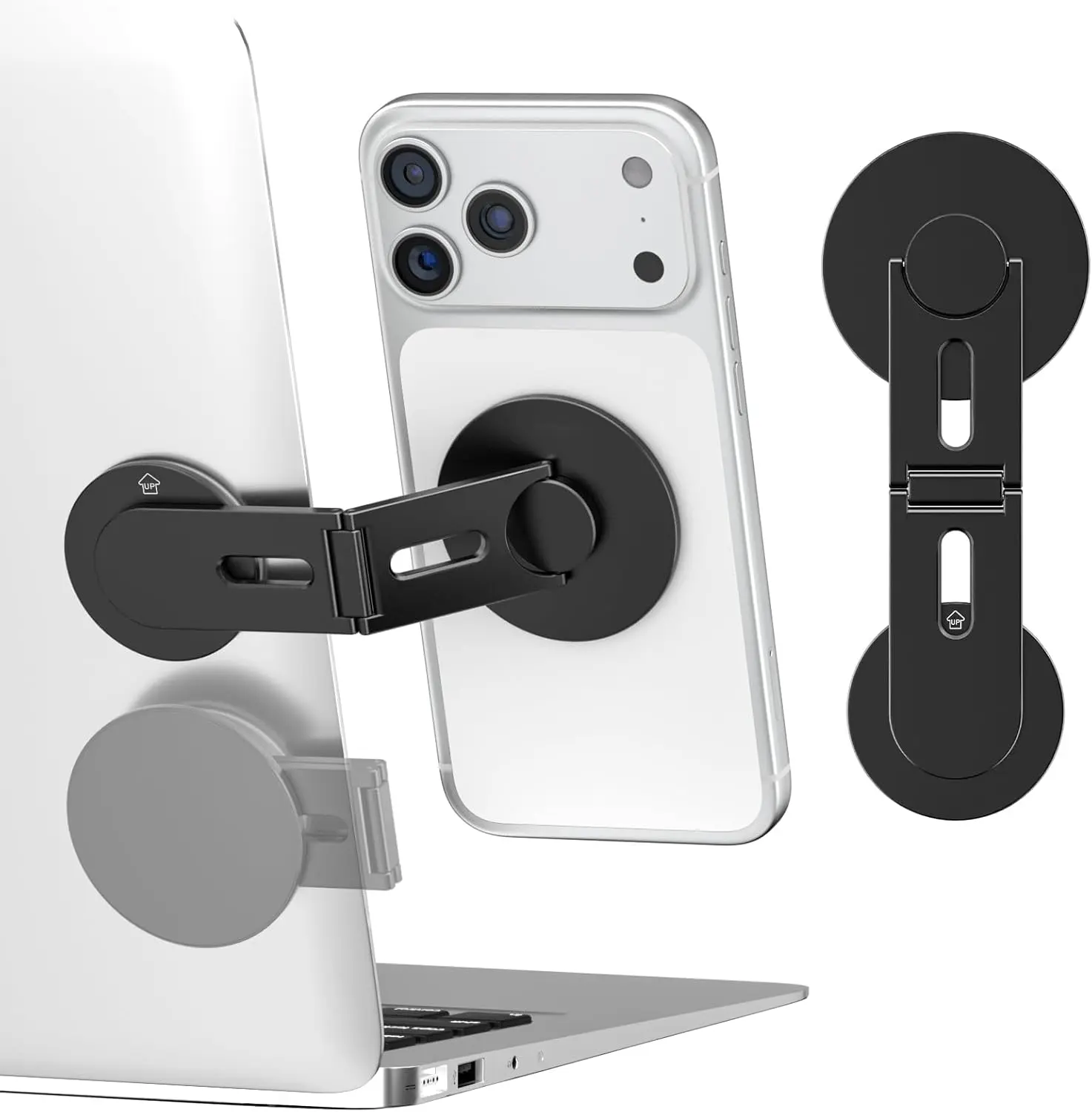 Cloudvalley Magnetic Phone Laptop Holder Mount, Foldable Hidden Portable Stand for Iphone 17/16/15/14/13 & All Phone, Clamp for Monitor Side, Compatible with Laptop, Desktop, Tesla Model 3/ Y, Black CloudValley