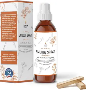 Smudge Spray – 3.5oz Smokeless Energy Mist with Quartz Crystals – Non-Toxic Cleansing Spray for Room, Meditation, Travel, Spiritual Rituals & Aura Purification